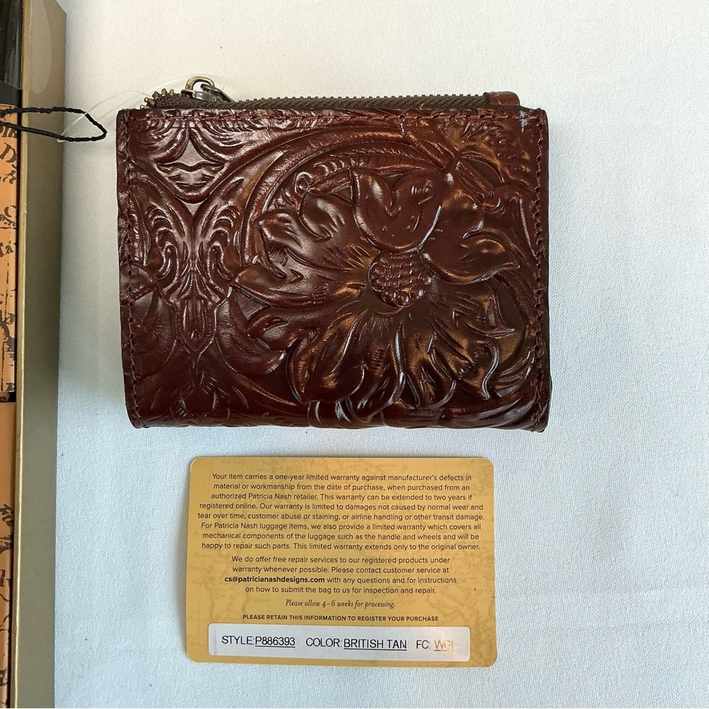 Patricia Nash Erica Wallet & Liscia Mirror, Hand Tooled Brown Leather - Picture 2 of 9